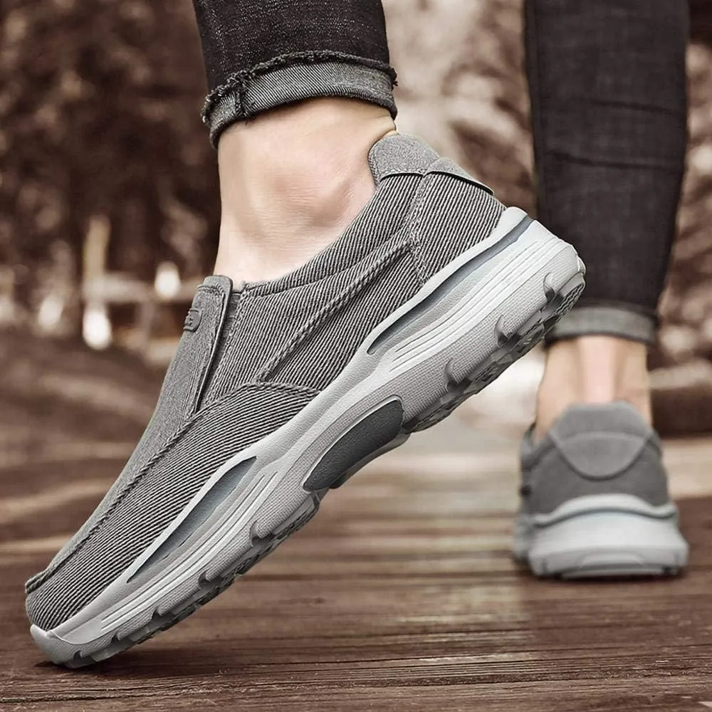 SNEKARMIN Men's Spring/Autumn Canvas Loafers - Comfortable Breathable Driving Shoes, Grey