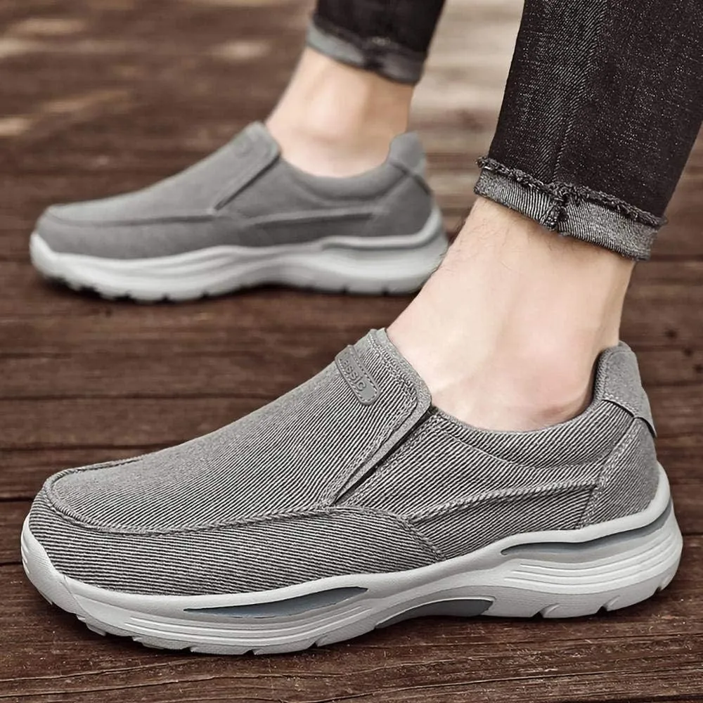 SNEKARMIN Men's Spring/Autumn Canvas Loafers - Comfortable Breathable Driving Shoes, Grey