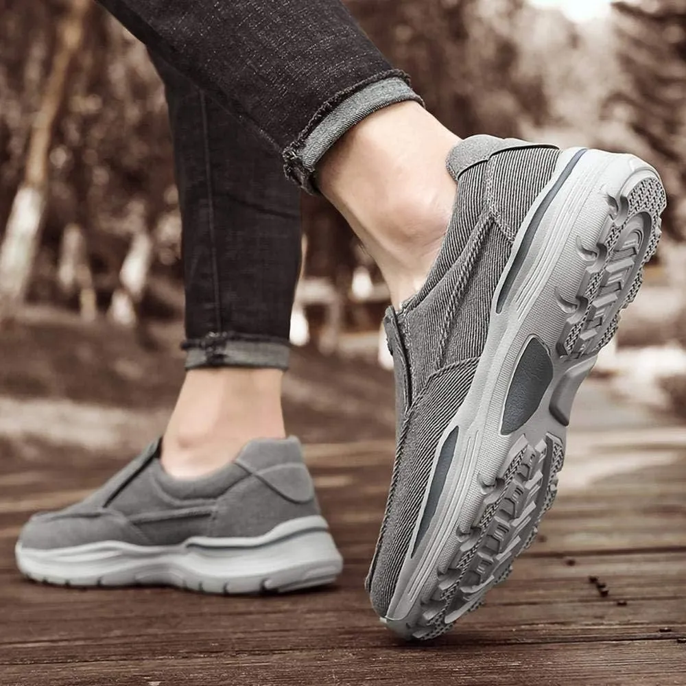 SNEKARMIN Men's Spring/Autumn Canvas Loafers - Comfortable Breathable Driving Shoes, Grey