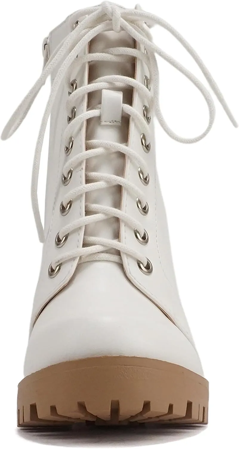 Soda Chalet – Fashion Lace up Military Inspired Ankle Boot with Stacked Heel and Side Zipper