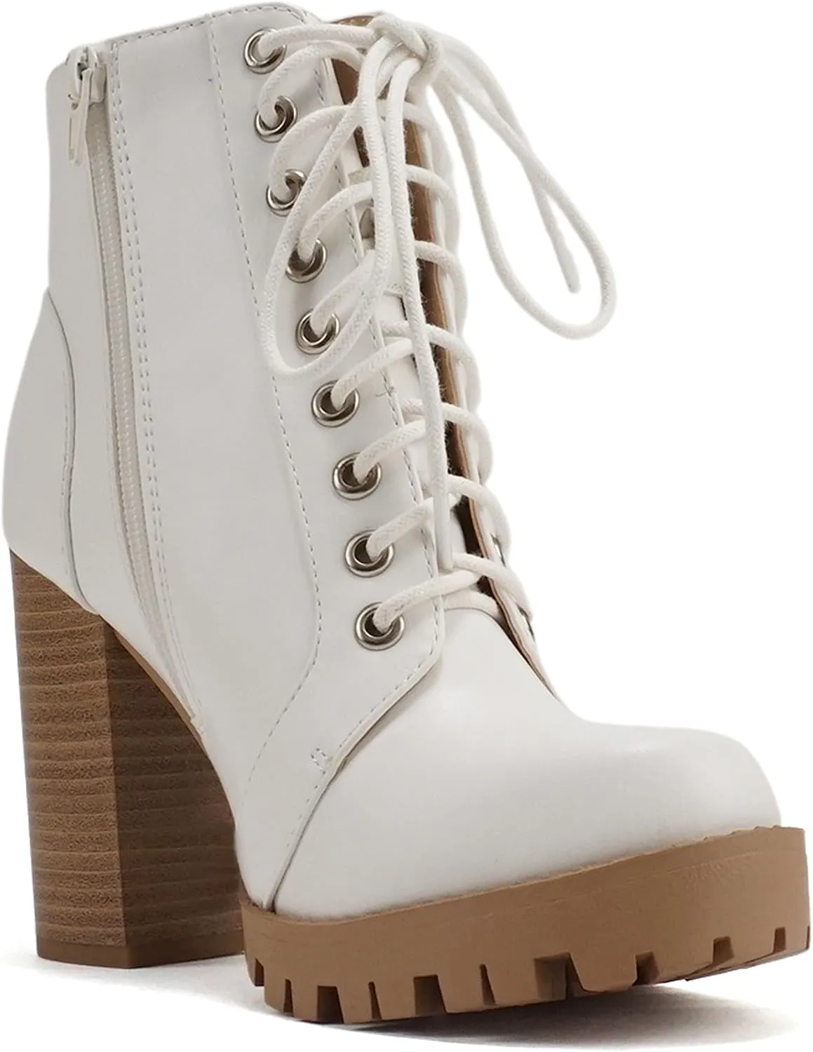 Soda Chalet – Fashion Lace up Military Inspired Ankle Boot with Stacked Heel and Side Zipper