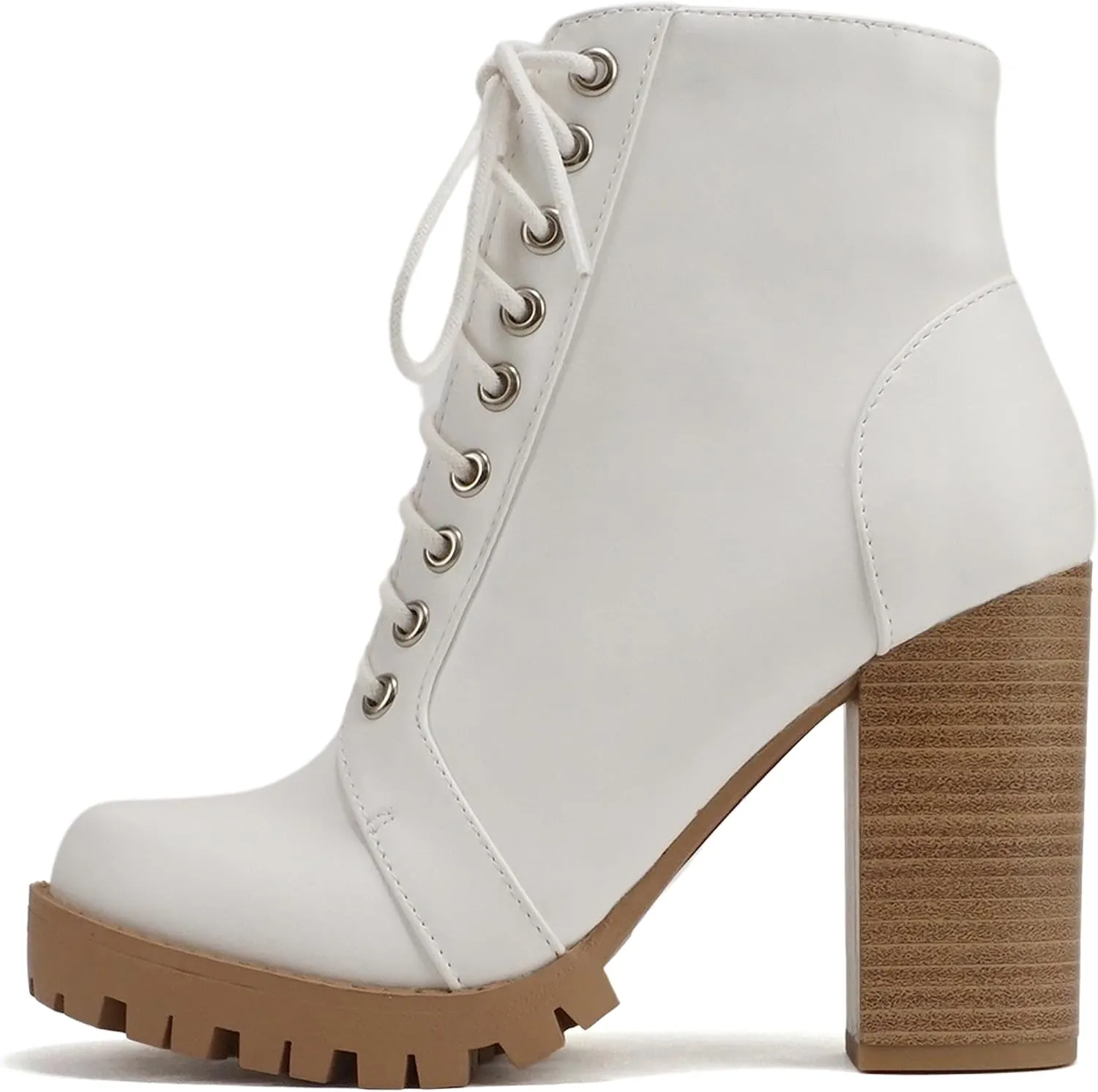 Soda Chalet – Fashion Lace up Military Inspired Ankle Boot with Stacked Heel and Side Zipper