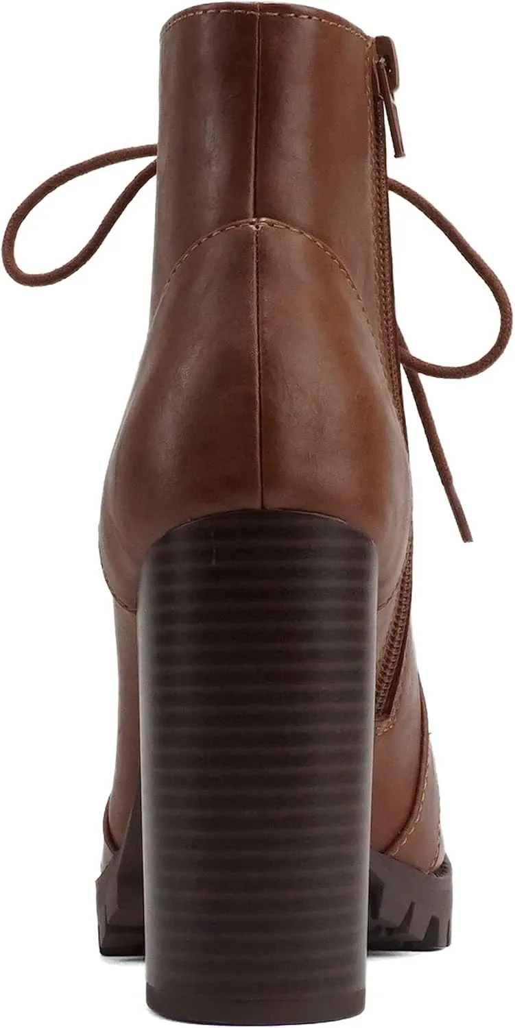 Soda Chalet – Fashion Lace up Military Inspired Ankle Boot with Stacked Heel and Side Zipper
