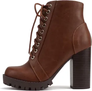 Soda Chalet – Fashion Lace up Military Inspired Ankle Boot with Stacked Heel and Side Zipper