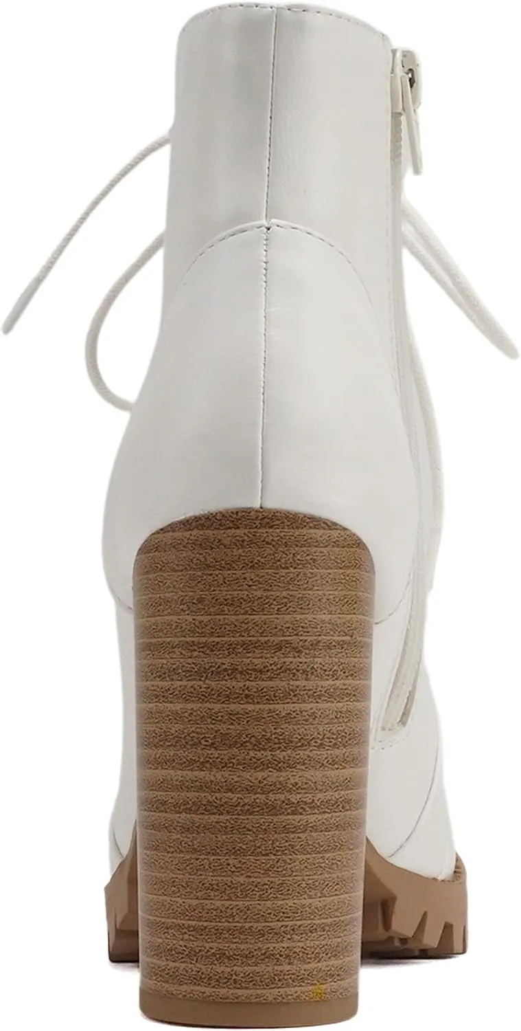 Soda Chalet – Fashion Lace up Military Inspired Ankle Boot with Stacked Heel and Side Zipper