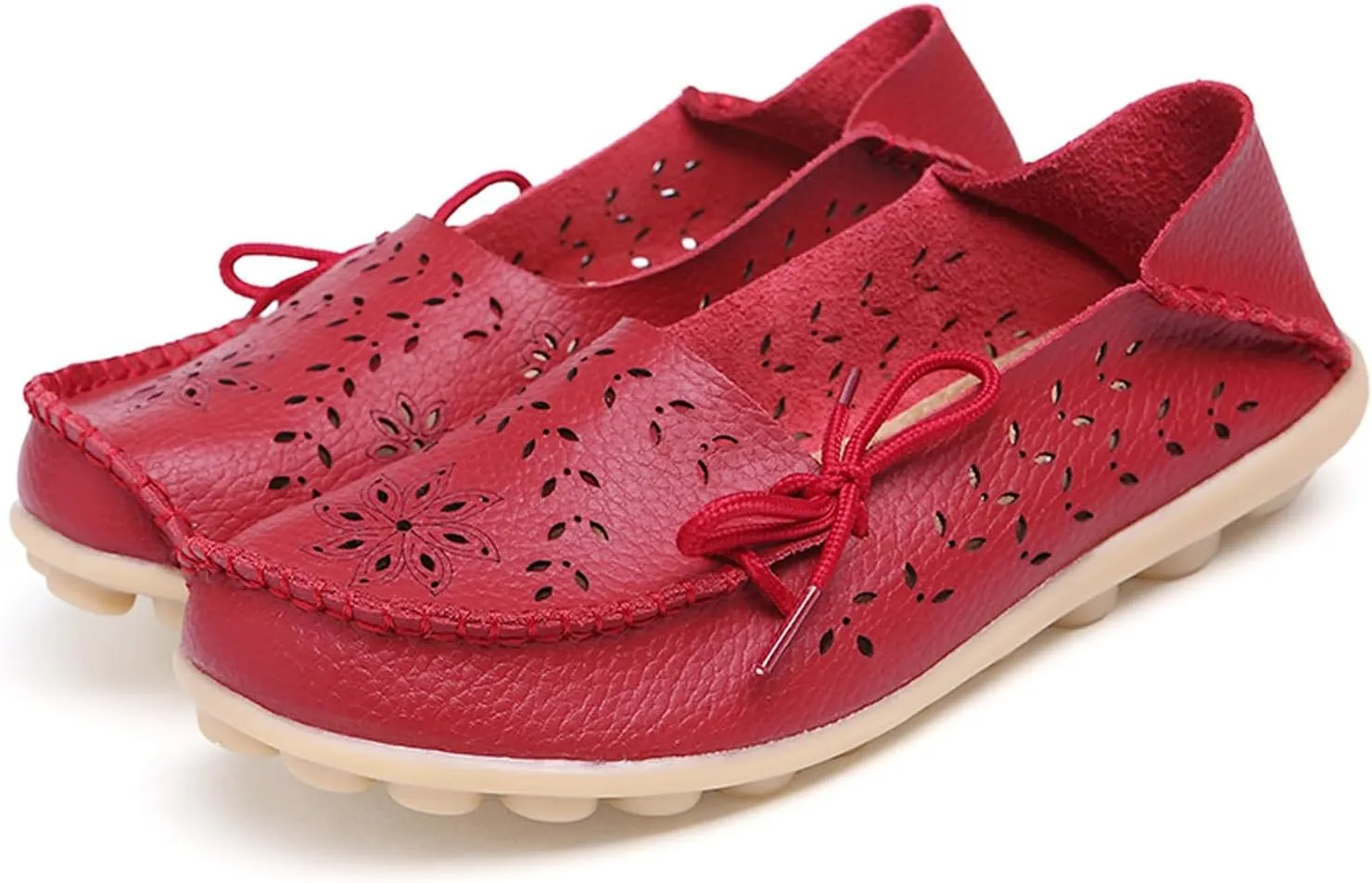Solaud Women's Driving Moccasins Loafers Casual Round Toe Soft Comfortable Leather Loafers Breathable Slip On Walking Shoes