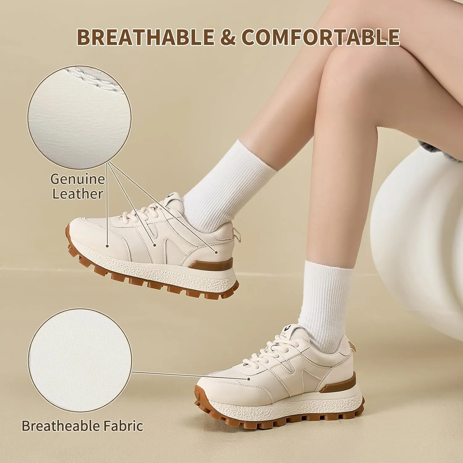 somiliss Sneakers for Women Genuine Leather Breathable Upper Patchwork Casual Non-Slip Walking Shoes Comfortable Tennis Running Shoes Womens Fashion Sneakers