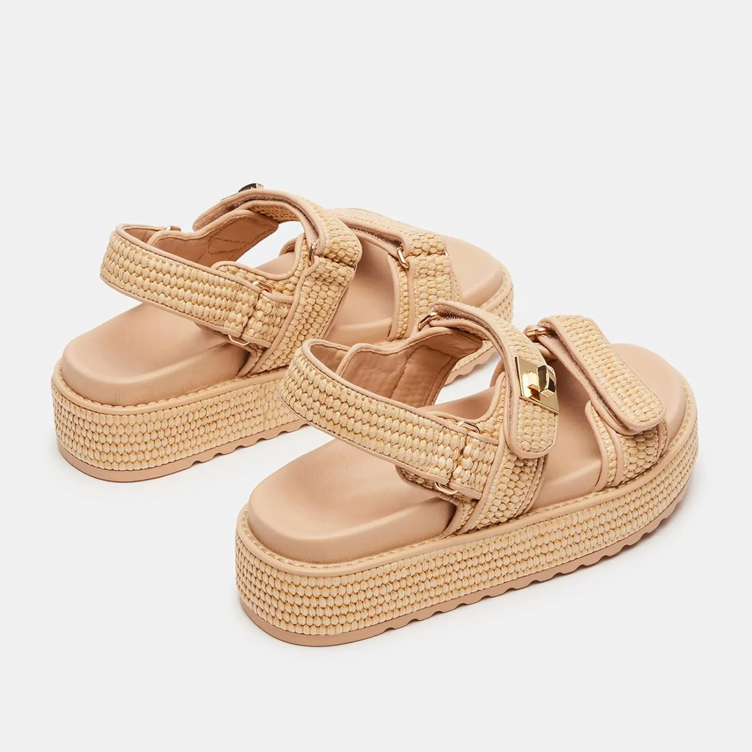 SOVANYOU Raffia Platform Wedge Sandals for Women Comfortable Summer Beach Sandals Open Toe Slingback Platform Sandals with Adjustable Double Buckle