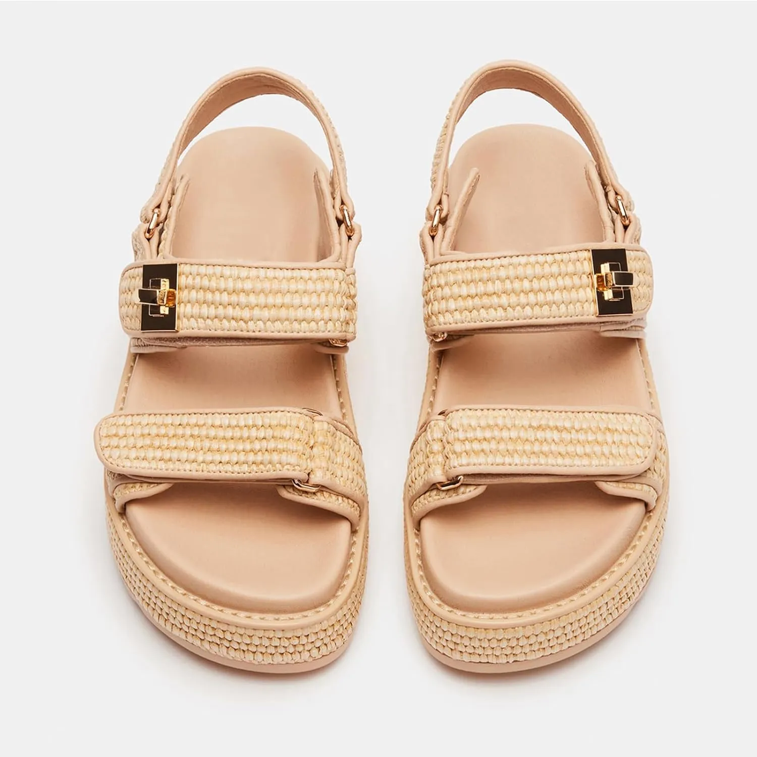 SOVANYOU Raffia Platform Wedge Sandals for Women Comfortable Summer Beach Sandals Open Toe Slingback Platform Sandals with Adjustable Double Buckle