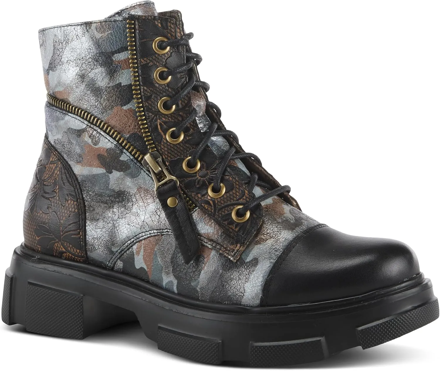 Spring Step L'Artiste Carnelian Booties for Women - Leather Ankle Boots with Lace-up and Zipper - Hand-Painted Womens Boots for Outdoor