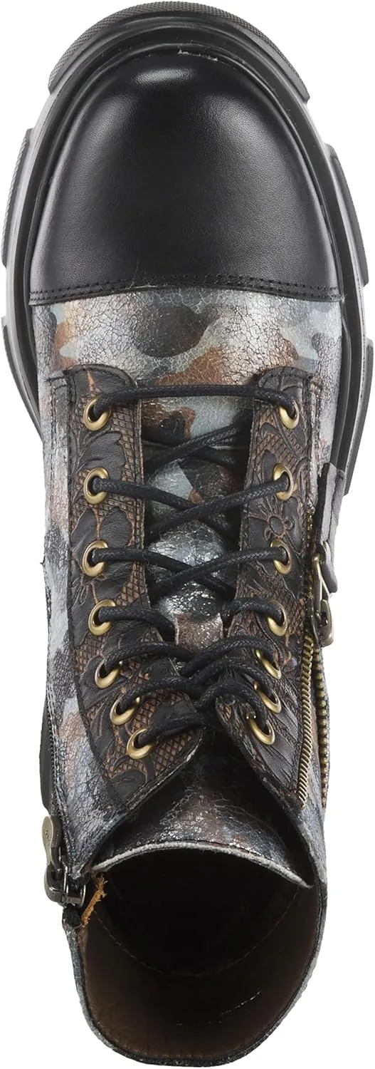 Spring Step L'Artiste Carnelian Booties for Women - Leather Ankle Boots with Lace-up and Zipper - Hand-Painted Womens Boots for Outdoor
