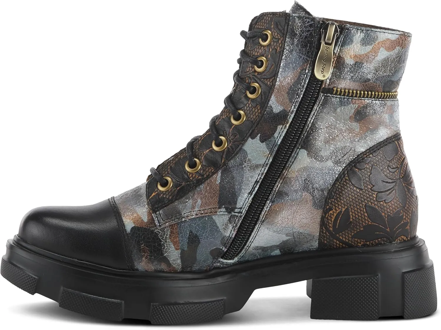 Spring Step L'Artiste Carnelian Booties for Women - Leather Ankle Boots with Lace-up and Zipper - Hand-Painted Womens Boots for Outdoor