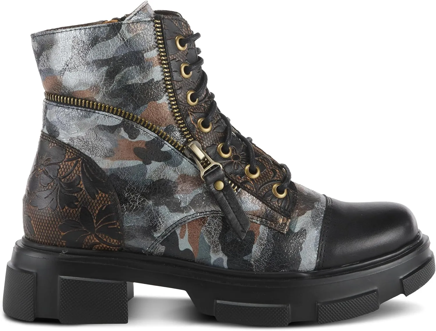 Spring Step L'Artiste Carnelian Booties for Women - Leather Ankle Boots with Lace-up and Zipper - Hand-Painted Womens Boots for Outdoor