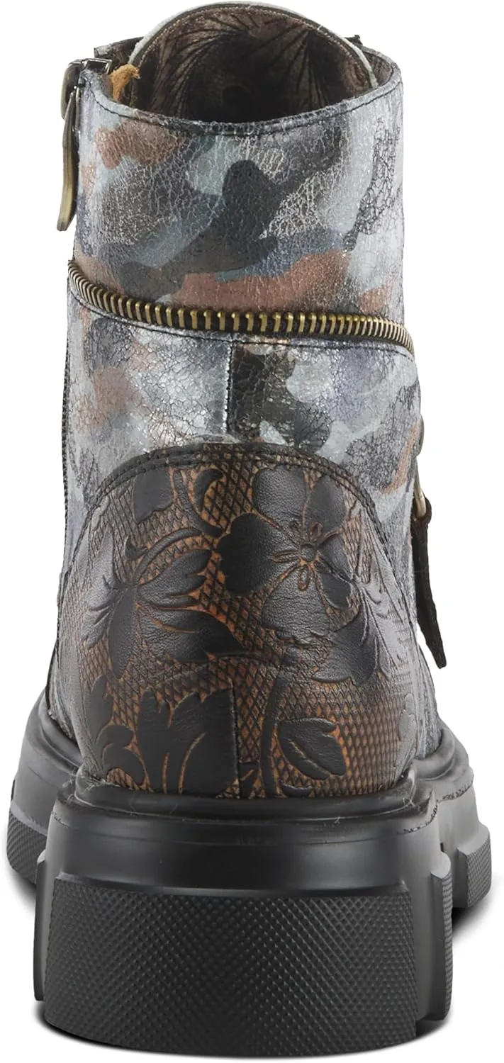 Spring Step L'Artiste Carnelian Booties for Women - Leather Ankle Boots with Lace-up and Zipper - Hand-Painted Womens Boots for Outdoor
