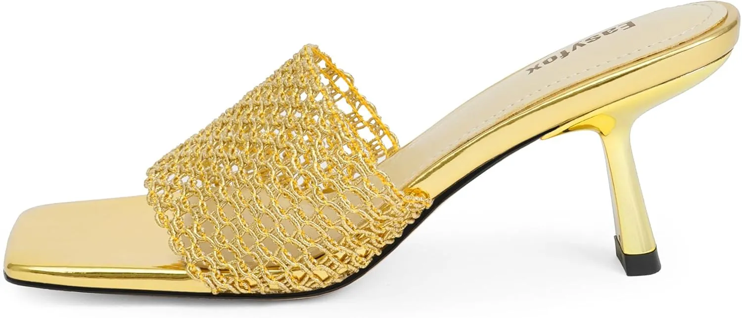 Square Toe Heeled Sandals Women Slip on Open Toe Mules for Women