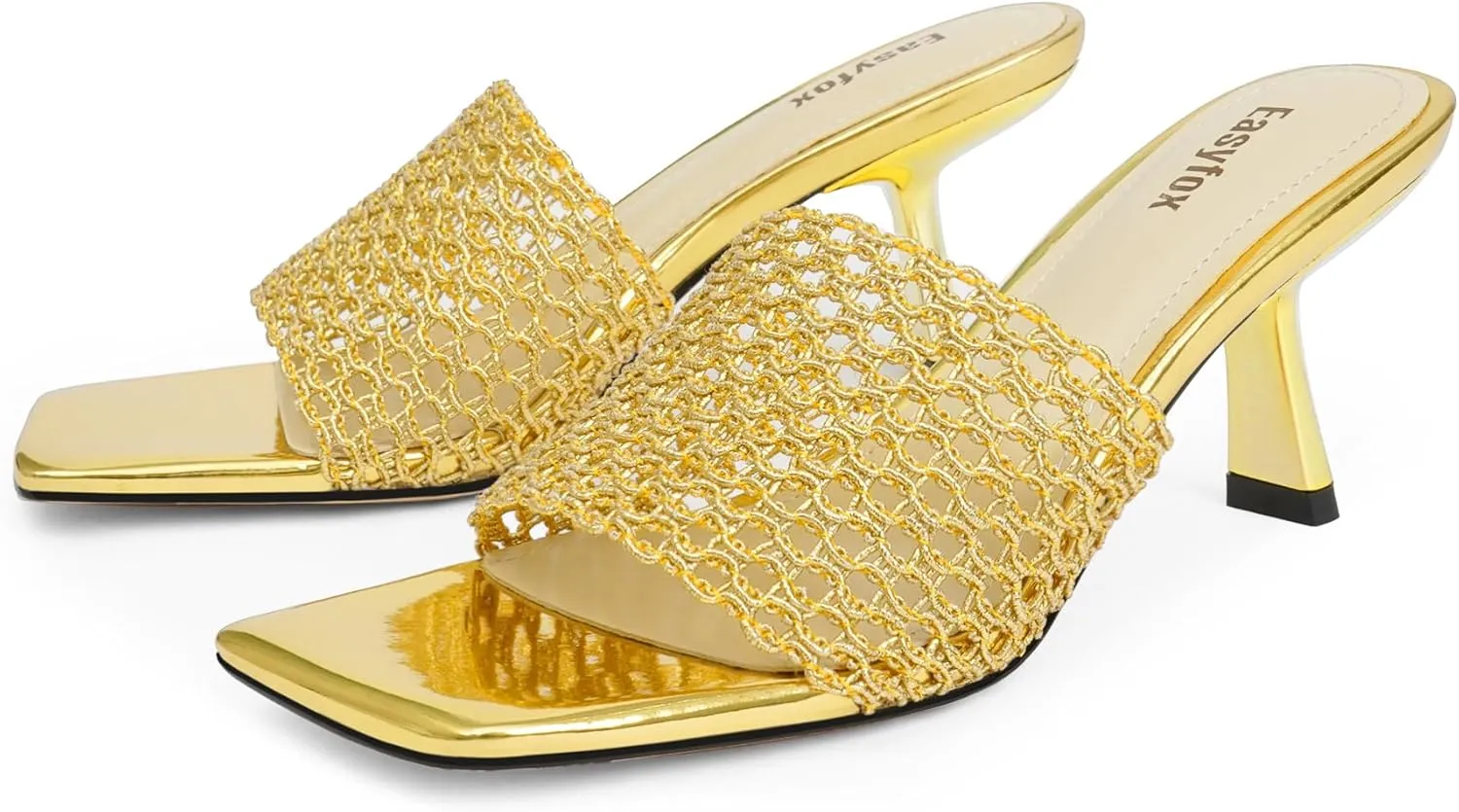 Square Toe Heeled Sandals Women Slip on Open Toe Mules for Women
