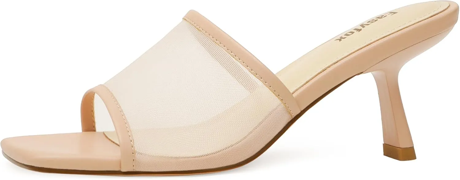 Square Toe Heeled Sandals Women Slip on Open Toe Mules for Women