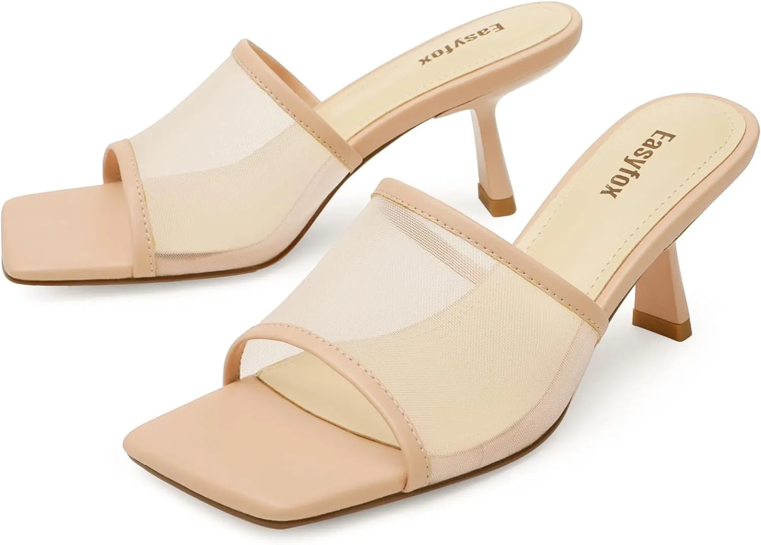 Square Toe Heeled Sandals Women Slip on Open Toe Mules for Women