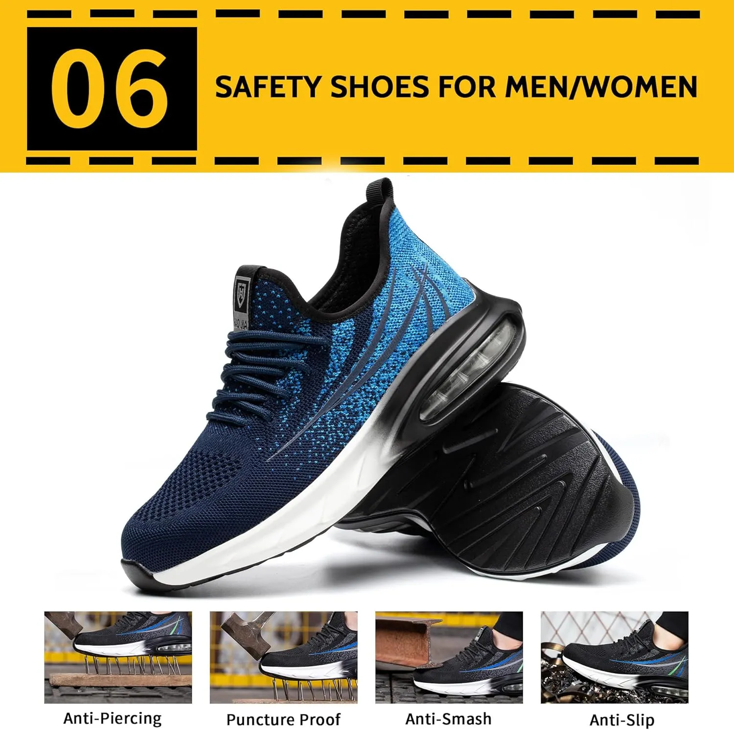 Steel Toe Shoes for Men Women Breathable Safety Work Sneakers Lightweight Comfortable Proof Slip Resistant Fashion Sneakers Air Cushion Construction Industrial Safety Shoes