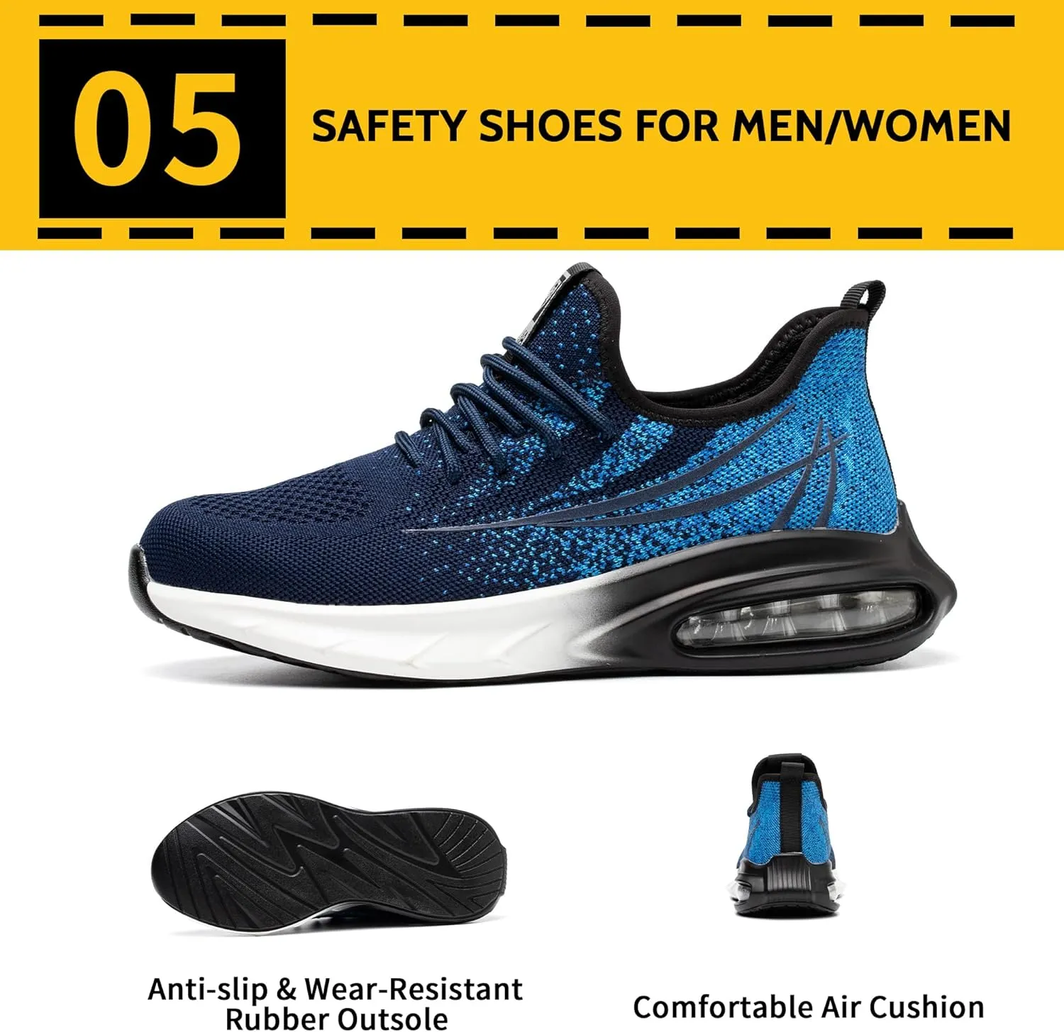 Steel Toe Shoes for Men Women Breathable Safety Work Sneakers Lightweight Comfortable Proof Slip Resistant Fashion Sneakers Air Cushion Construction Industrial Safety Shoes