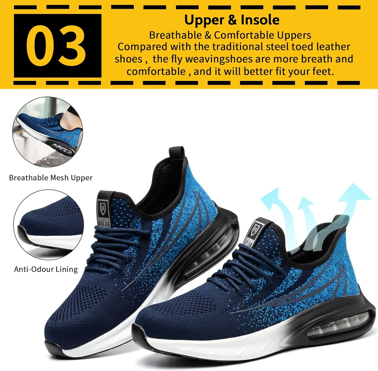 Steel Toe Shoes for Men Women Breathable Safety Work Sneakers Lightweight Comfortable Proof Slip Resistant Fashion Sneakers Air Cushion Construction Industrial Safety Shoes