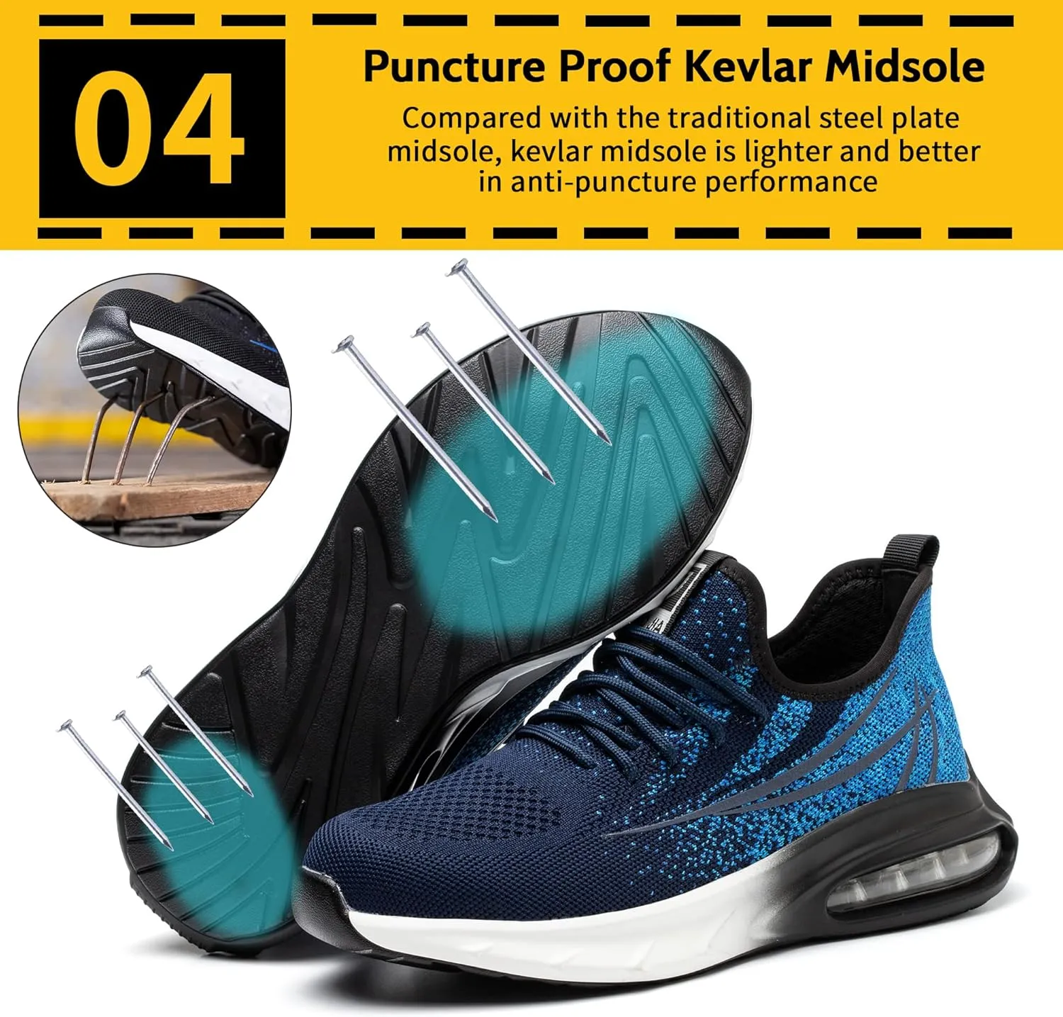 Steel Toe Shoes for Men Women Breathable Safety Work Sneakers Lightweight Comfortable Proof Slip Resistant Fashion Sneakers Air Cushion Construction Industrial Safety Shoes
