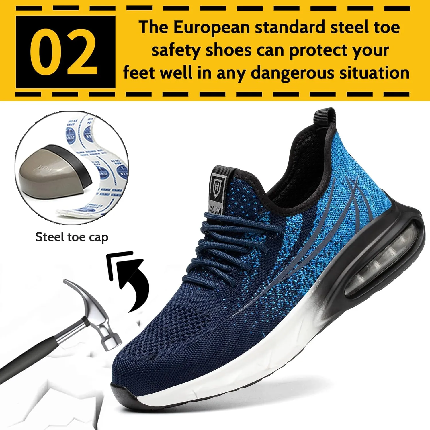 Steel Toe Shoes for Men Women Breathable Safety Work Sneakers Lightweight Comfortable Proof Slip Resistant Fashion Sneakers Air Cushion Construction Industrial Safety Shoes