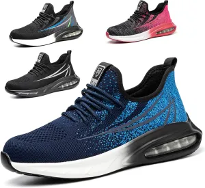 Steel Toe Shoes for Men Women Breathable Safety Work Sneakers Lightweight Comfortable Proof Slip Resistant Fashion Sneakers Air Cushion Construction Industrial Safety Shoes