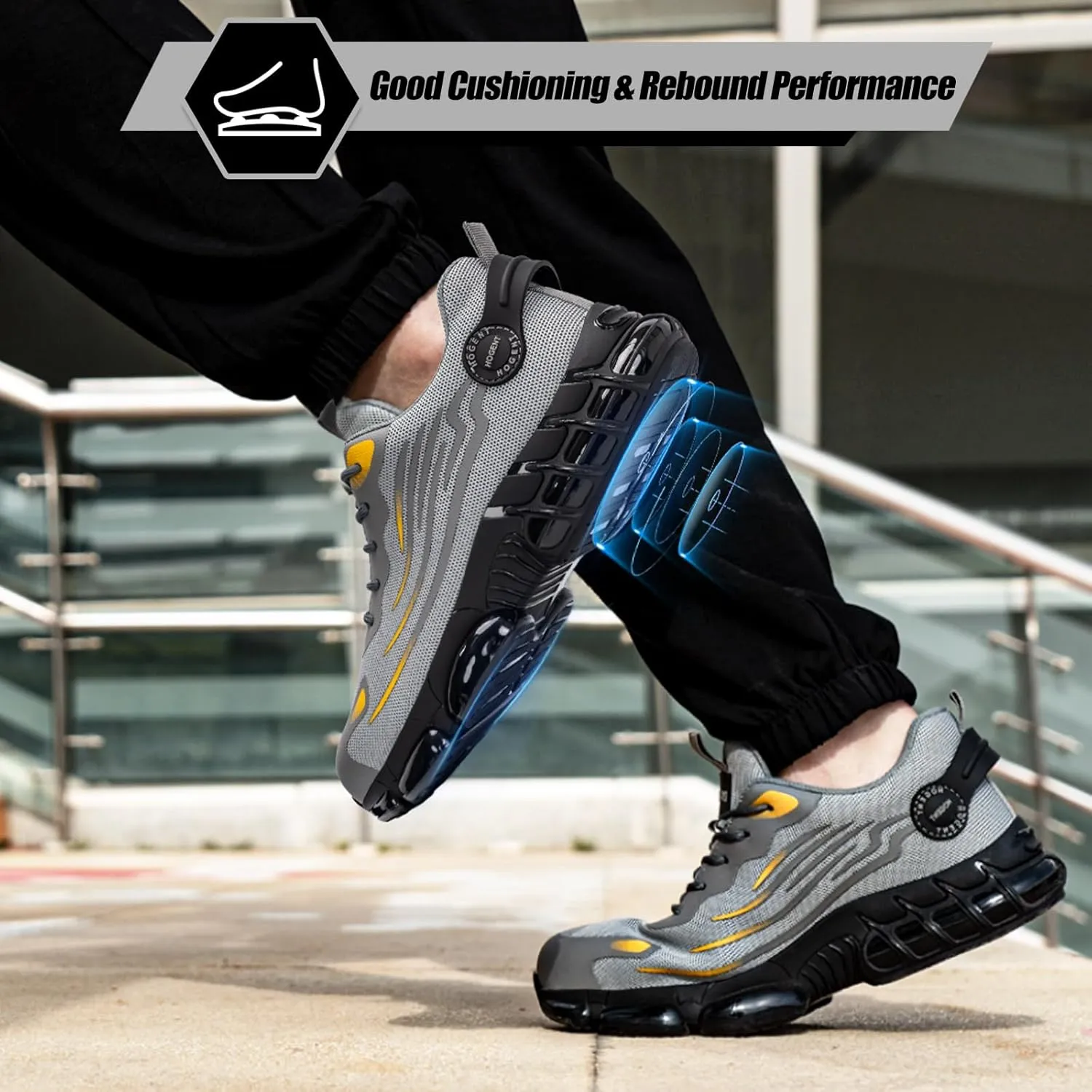 Steel Toe Shoes for Men Women Composite Toe Work Sneakers Indestructible Safety Tennis Shoes Lightweight Breathable Construction Sneakers Puncture Proof Air Cushion Ergonomic Design