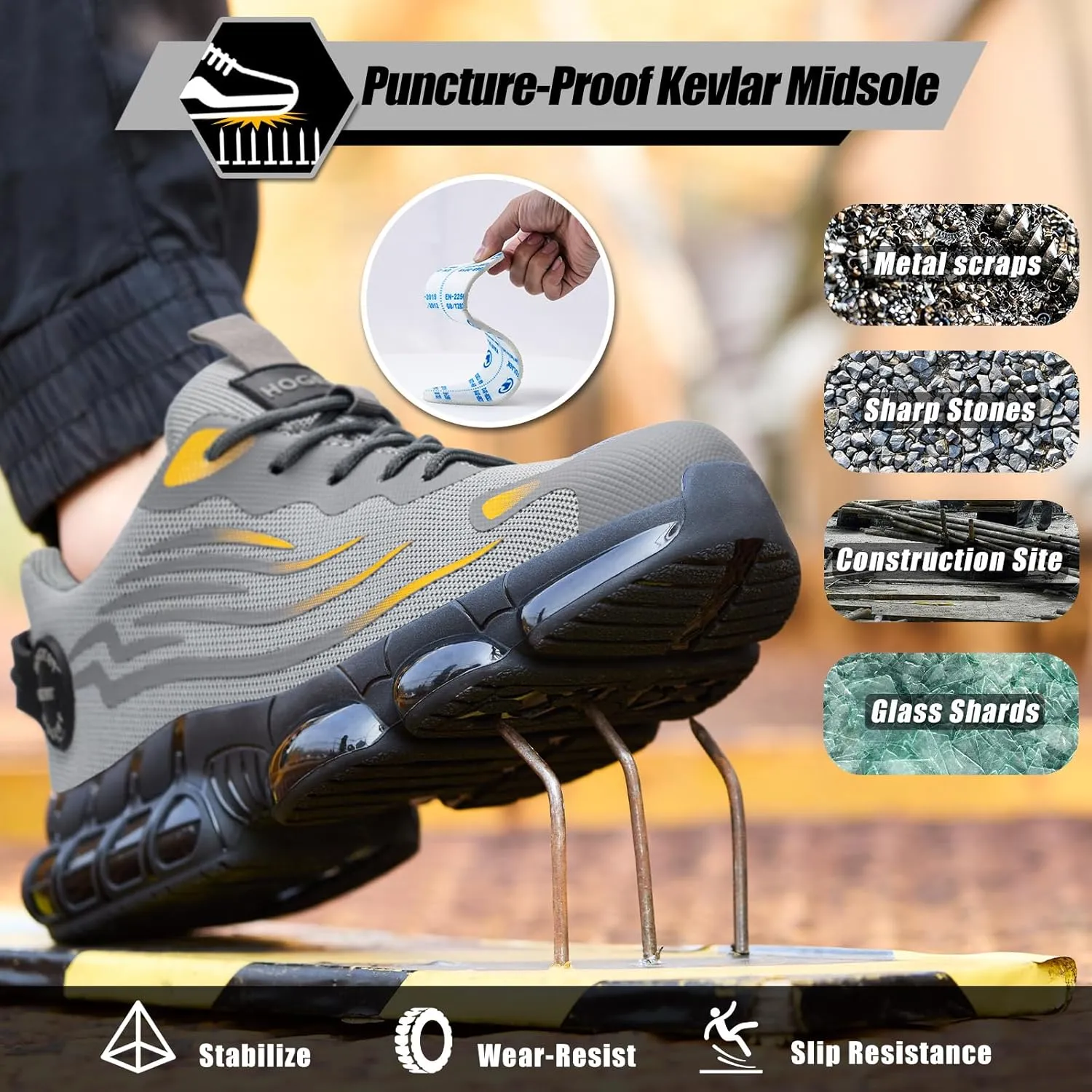 Steel Toe Shoes for Men Women Composite Toe Work Sneakers Indestructible Safety Tennis Shoes Lightweight Breathable Construction Sneakers Puncture Proof Air Cushion Ergonomic Design