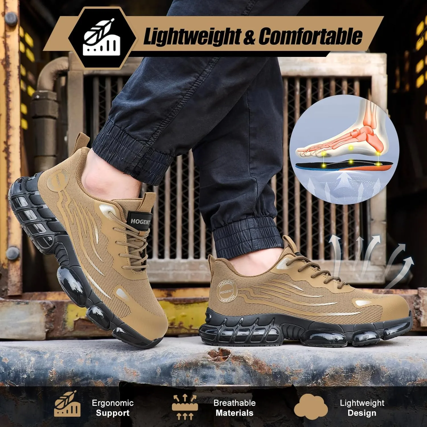 Steel Toe Shoes for Men Women Composite Toe Work Sneakers Indestructible Safety Tennis Shoes Lightweight Breathable Construction Sneakers Puncture Proof Air Cushion Ergonomic Design