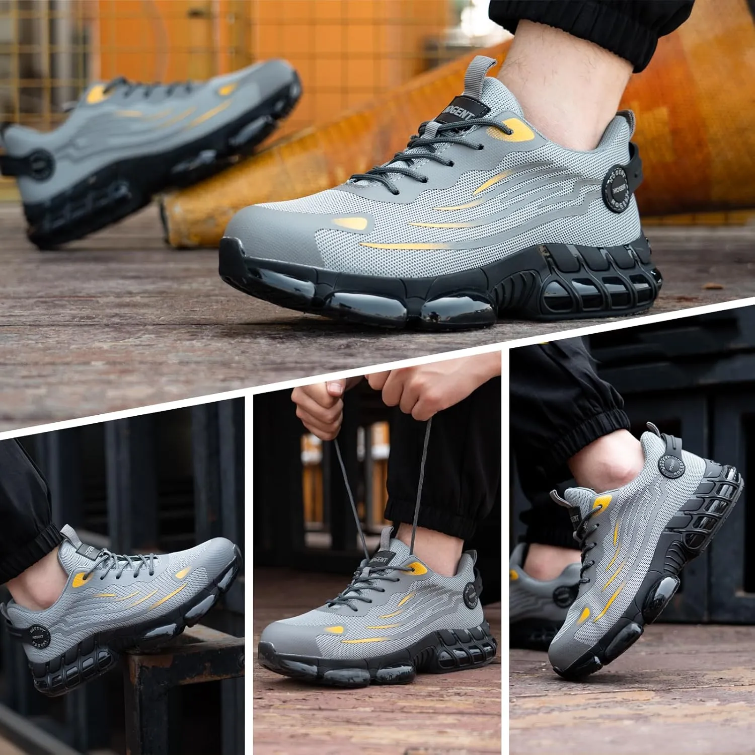 Steel Toe Shoes for Men Women Composite Toe Work Sneakers Indestructible Safety Tennis Shoes Lightweight Breathable Construction Sneakers Puncture Proof Air Cushion Ergonomic Design