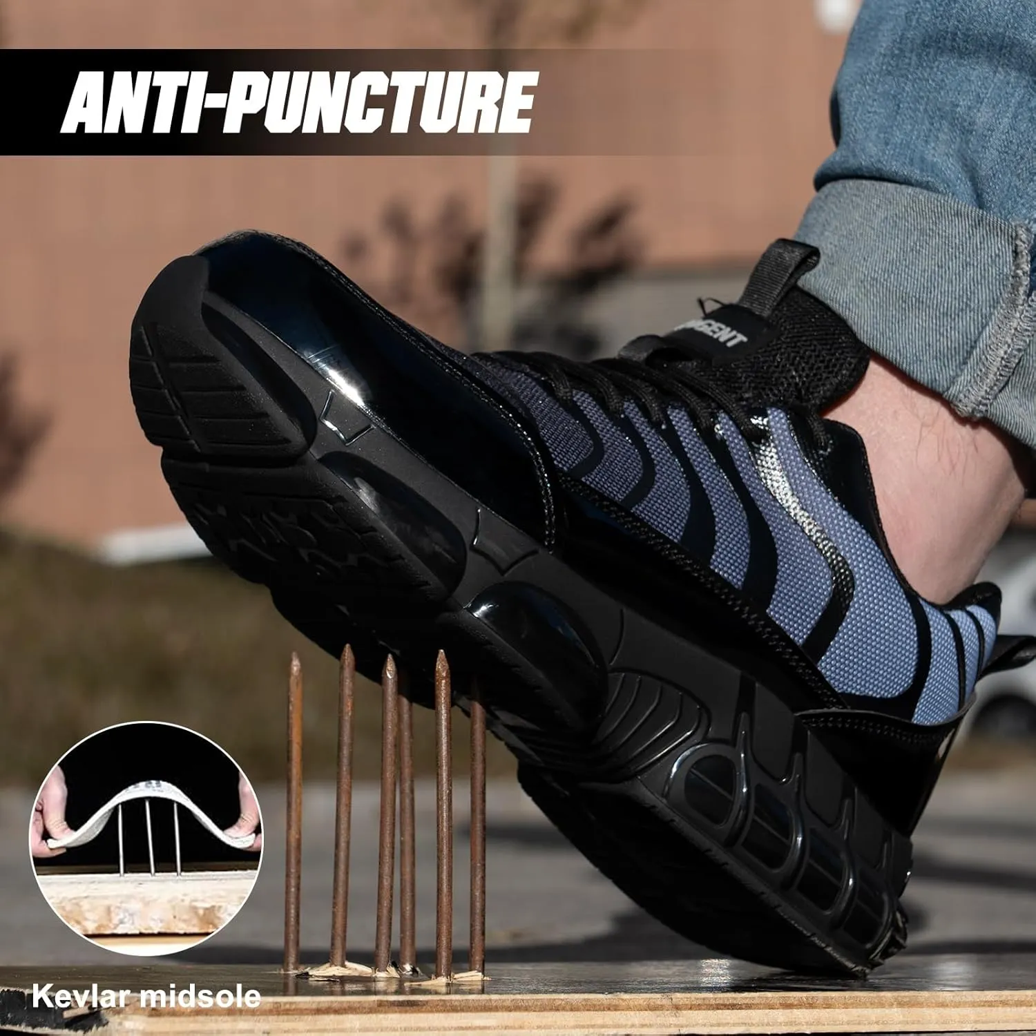 Steel Toe Shoes for Men Women Safety Work Sneakers Indestructible Comfortable Lightweight Breathable Construction Sneakers Anti Smashing Puncture Proof Air Cushion