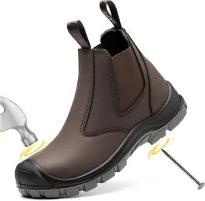 Steel Toe Work Boots for Men Slip-on Chelsea Boot, Men's Industrial & Construction Shoes, Waterproof, Lightweight, Comfortable, Non-slip Safety Shoes, Black, 10.5