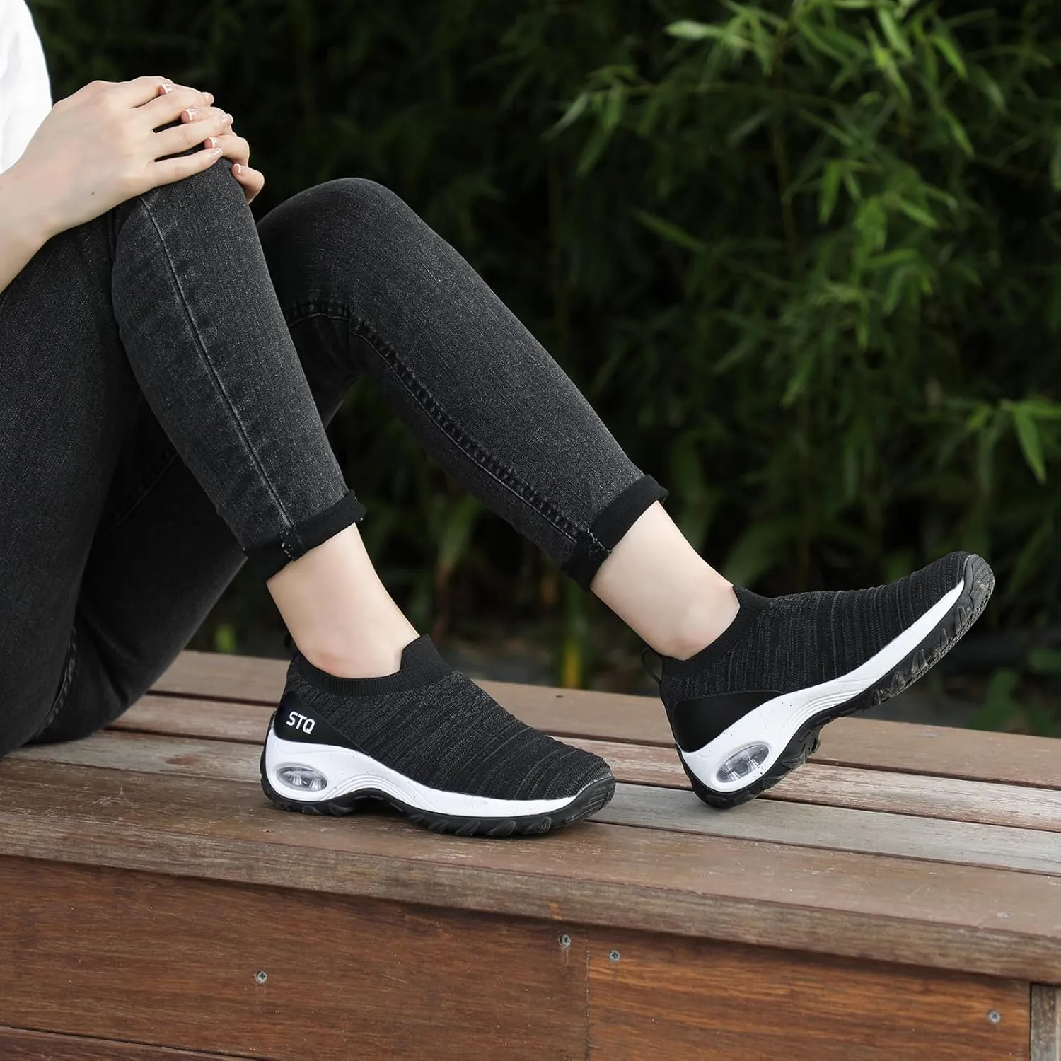 STQ Walking Shoes for Women Non Slip Work Shoes Comfort Slip on Sneakers
