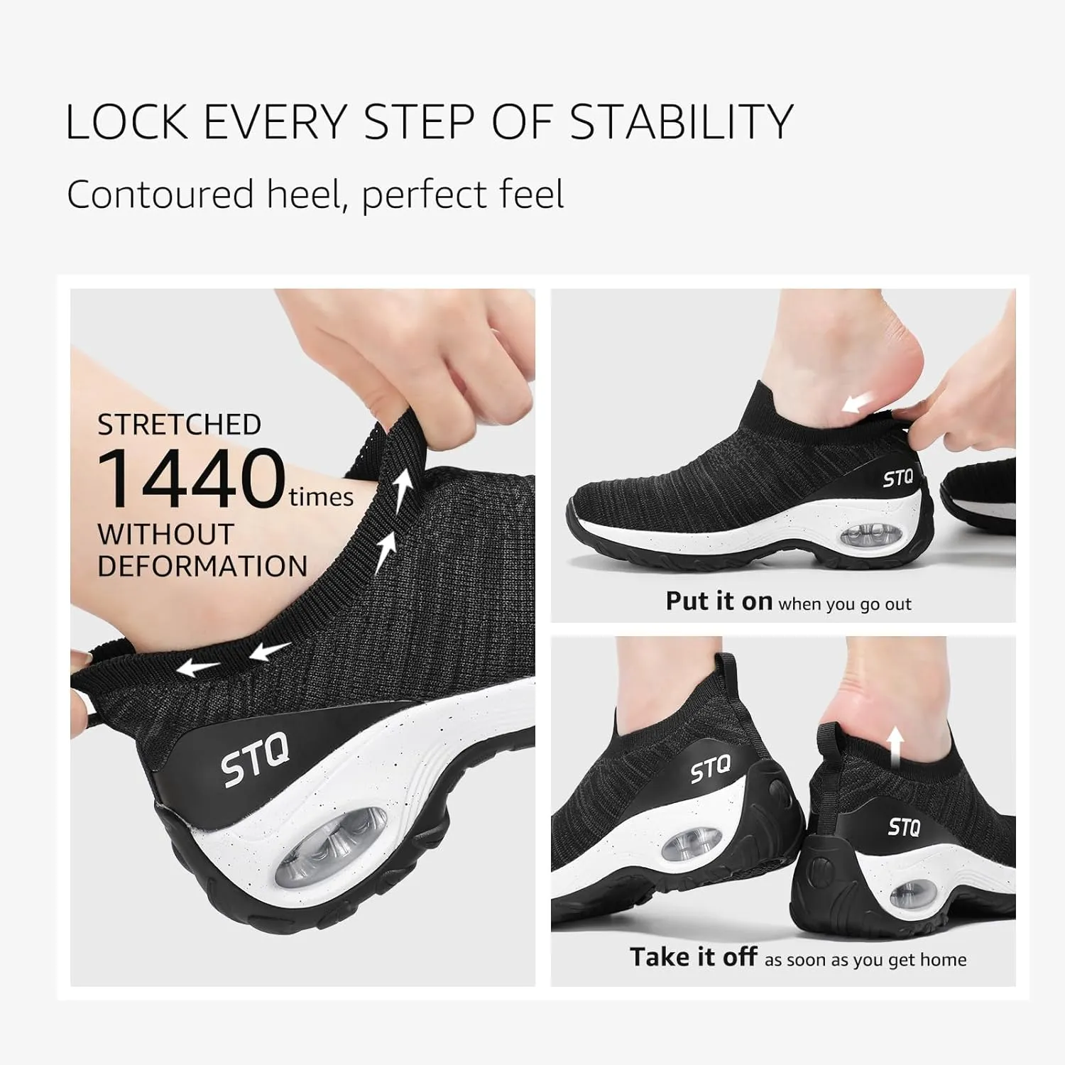 STQ Walking Shoes for Women Non Slip Work Shoes Comfort Slip on Sneakers
