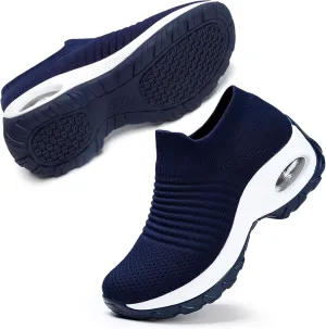 STQ Walking Shoes Women Slip on Sneakers Non Slip Work Air-Cushion Arch Support Tennis Plantar Fasciitis Orthopedic Breathable Mesh Comfortable Ladies Nursing