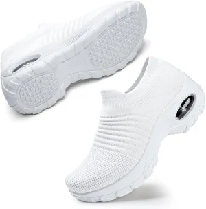 STQ Walking Shoes Women Slip on Sneakers Non Slip Work Air-Cushion Arch Support Tennis Plantar Fasciitis Orthopedic Breathable Mesh Comfortable Ladies Nursing