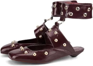 Studded Heeled Mules Square Toe Kitten Heeled Sandals Wide Ankle Strap Ballet Flats Trendy Dress Party Low Heel Shoes
