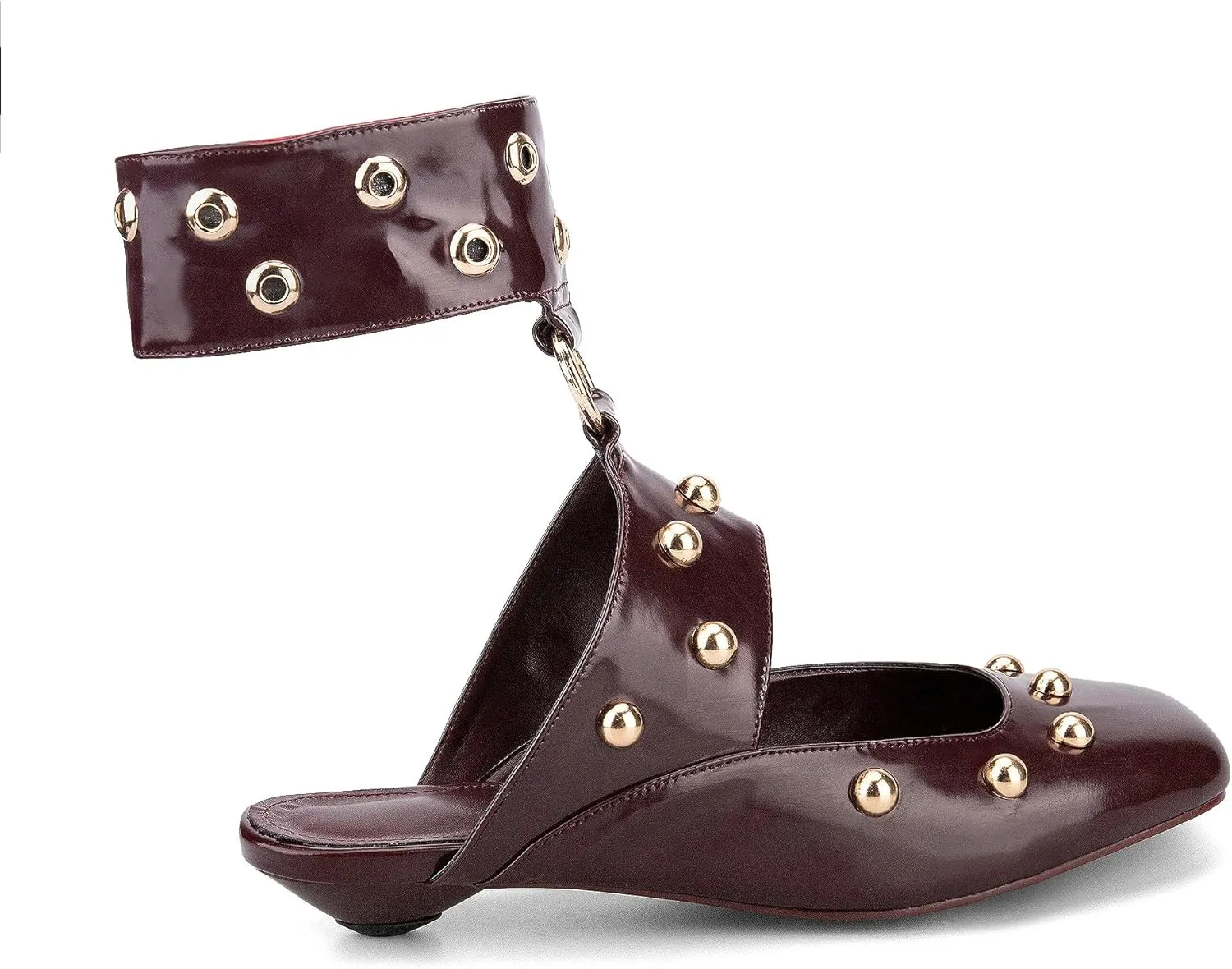 Studded Heeled Mules Square Toe Kitten Heeled Sandals Wide Ankle Strap Ballet Flats Trendy Dress Party Low Heel Shoes