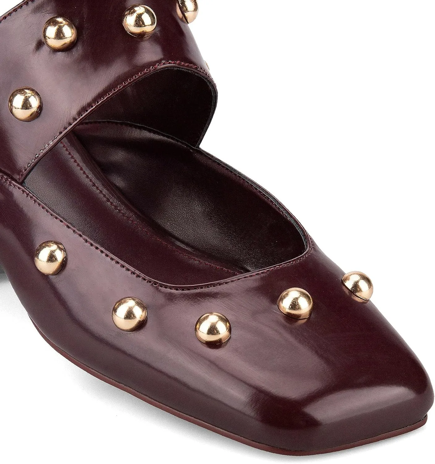 Studded Heeled Mules Square Toe Kitten Heeled Sandals Wide Ankle Strap Ballet Flats Trendy Dress Party Low Heel Shoes