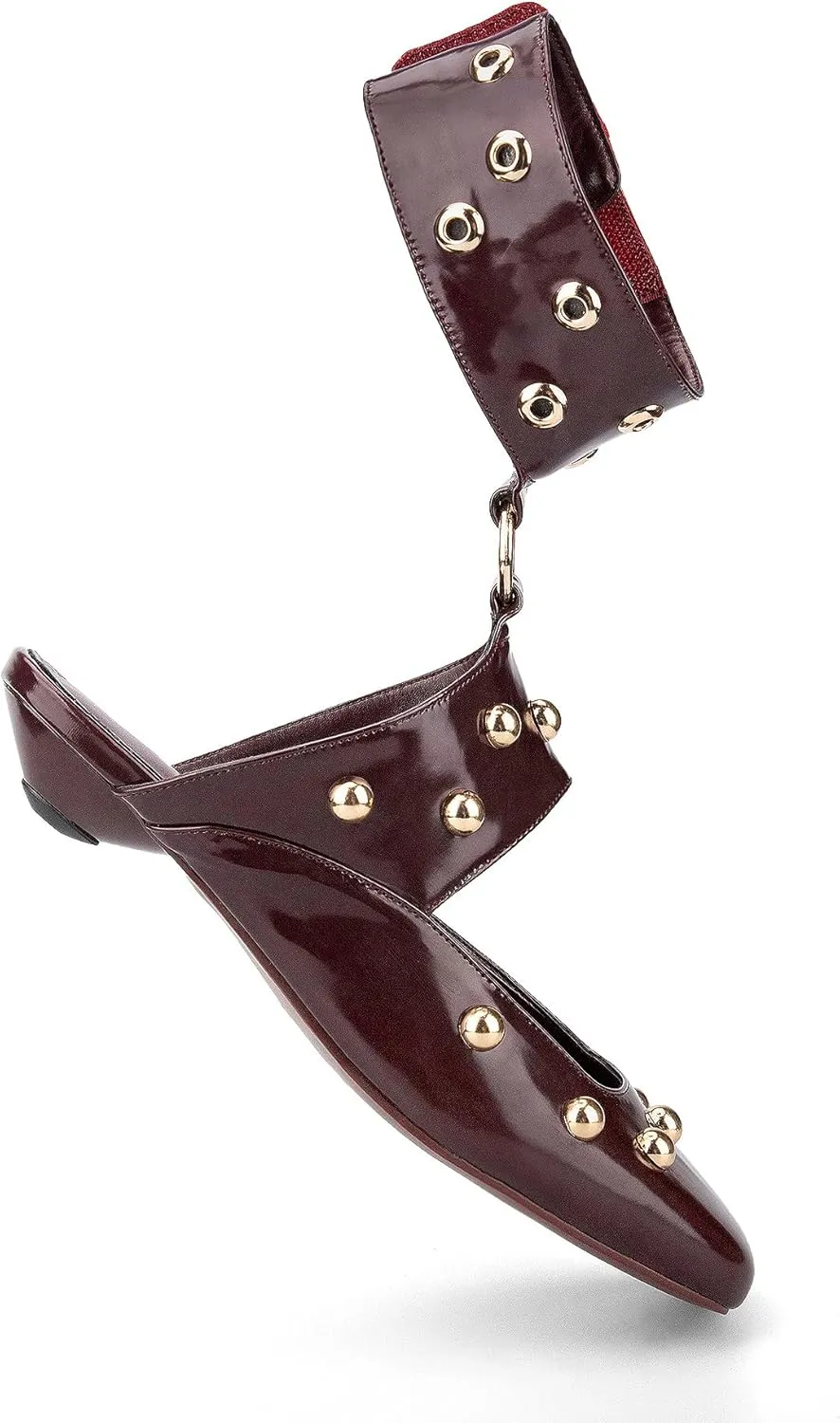 Studded Heeled Mules Square Toe Kitten Heeled Sandals Wide Ankle Strap Ballet Flats Trendy Dress Party Low Heel Shoes