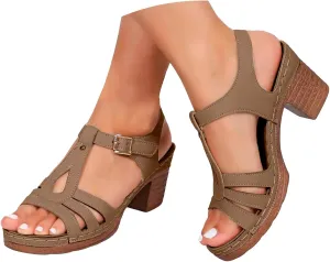 Summer Chunky Block Heels Sandals for Women2025 Open Toe Solid Color Hollow Classic Casual Fashionable High Heels Shoes Comfortable Backless Mules Adjustable Slide Walking Shoes