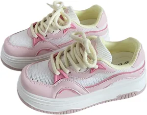 Summer Cute Star Fox & Bow White Sneakers for Women Lace-Up Skate Shoes 2" Rubber Thick Sole Height Increase Walking Cute Shoes