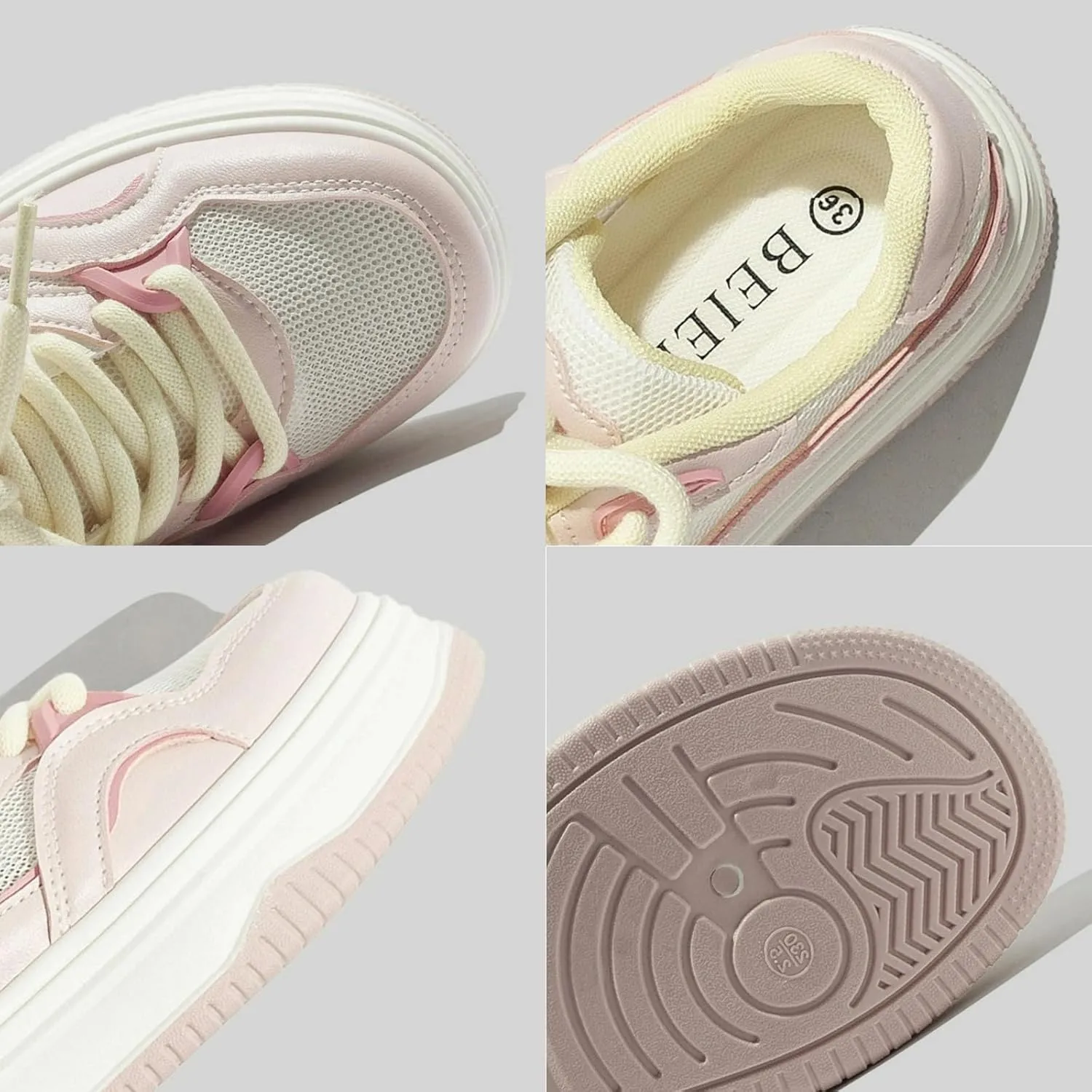 Summer Cute Star Fox & Bow White Sneakers for Women Lace-Up Skate Shoes 2" Rubber Thick Sole Height Increase Walking Cute Shoes