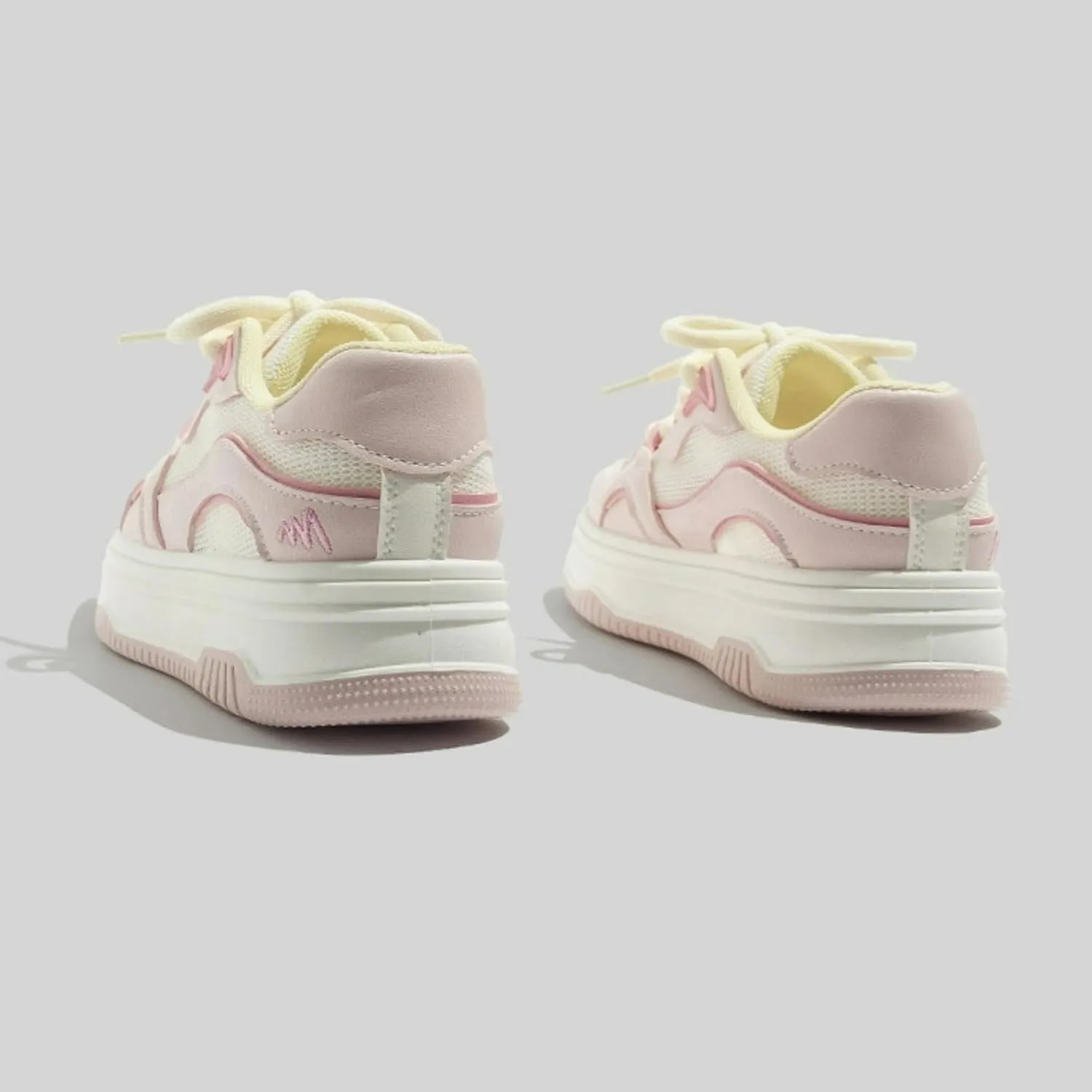 Summer Cute Star Fox & Bow White Sneakers for Women Lace-Up Skate Shoes 2" Rubber Thick Sole Height Increase Walking Cute Shoes