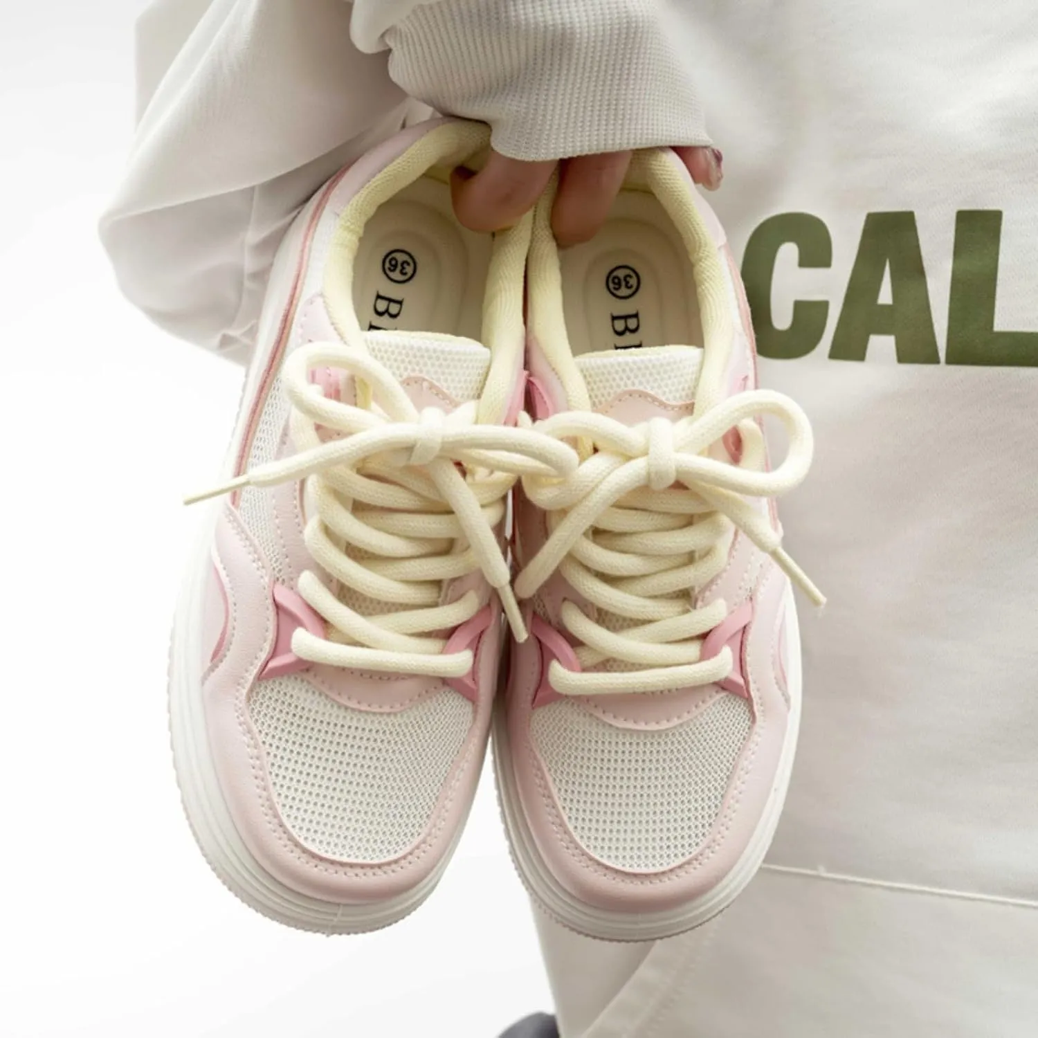 Summer Cute Star Fox & Bow White Sneakers for Women Lace-Up Skate Shoes 2" Rubber Thick Sole Height Increase Walking Cute Shoes