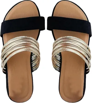 Summer Sandals for Women 2024 Strappy Sandals for Women Women's Faux Suede Flat Sandals Chain Strap Open Toe Slide Sandal Gold Sandals for Women