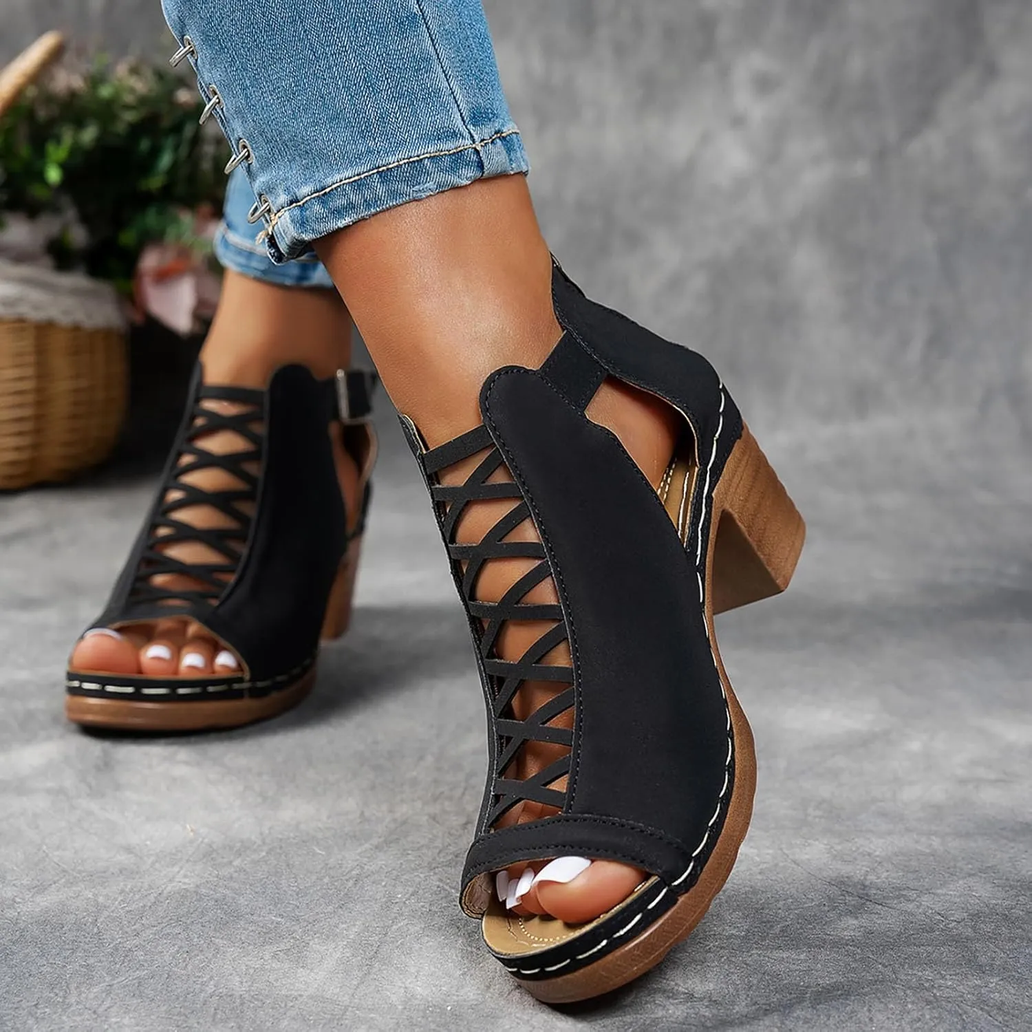 Summer Sandals for Women 2025 Trendy Dressy Fashion Open Toe Heel Sandal Chunky Heels Adjustable Straps Ankle Strap Zipper Back High Heel Sandals