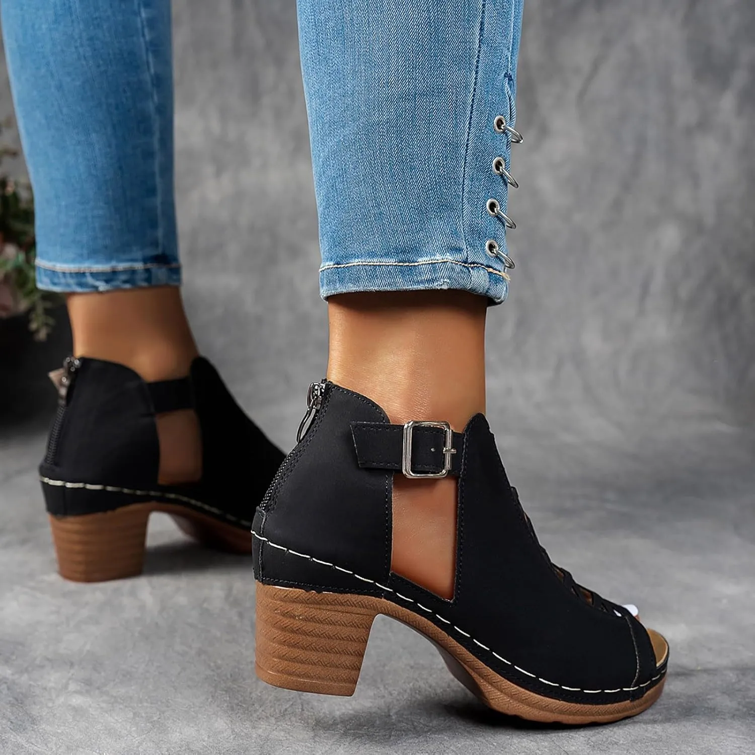 Summer Sandals for Women 2025 Trendy Dressy Fashion Open Toe Heel Sandal Chunky Heels Adjustable Straps Ankle Strap Zipper Back High Heel Sandals